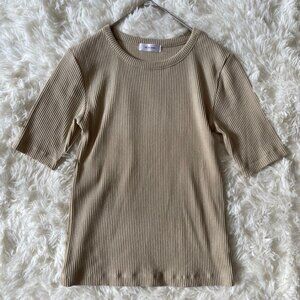 Yumi Ribbed 3/4 Sleeve Top Size M Beige